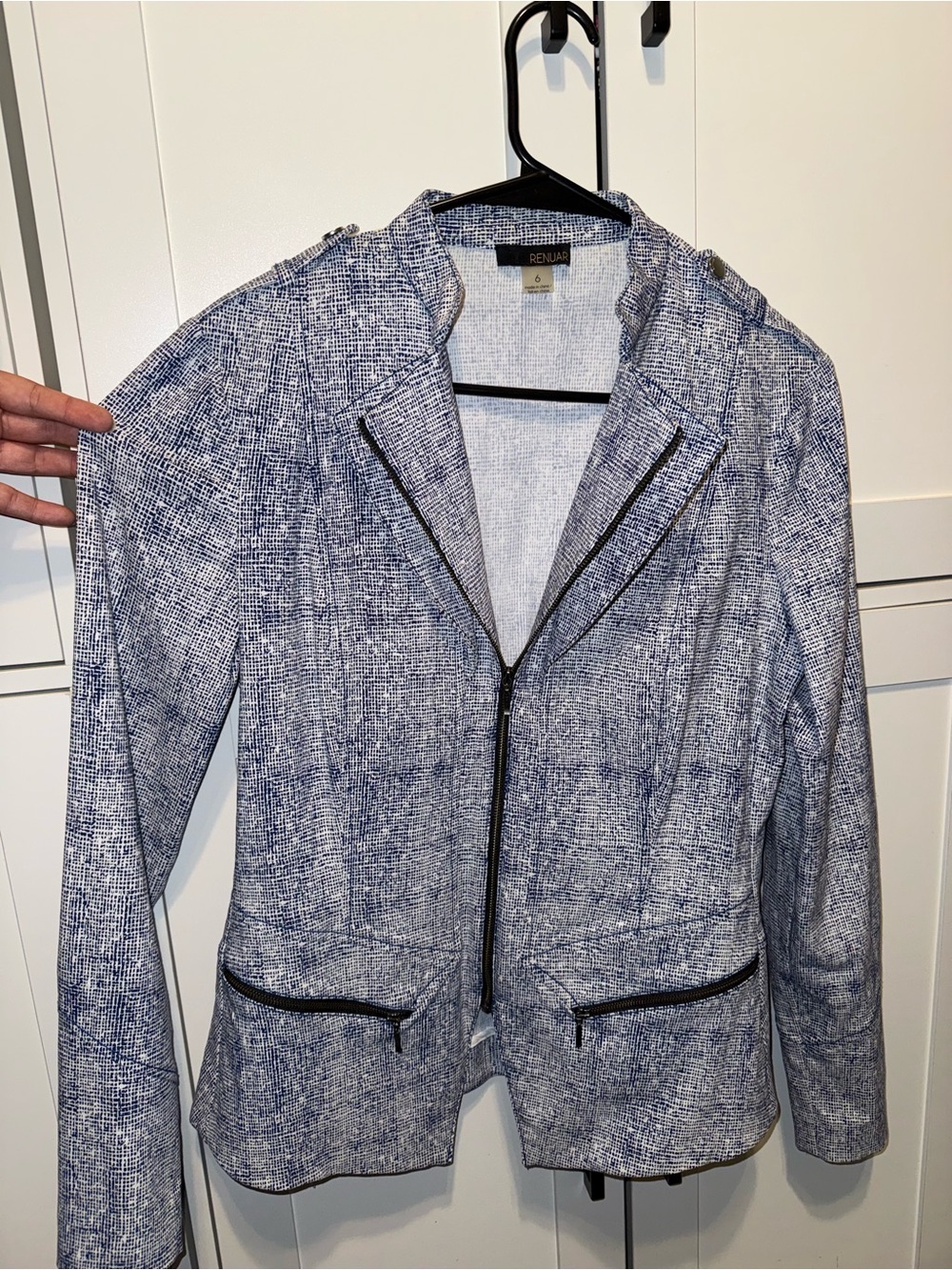 Renuar Blue Textured Zip-Front Blazer size 6